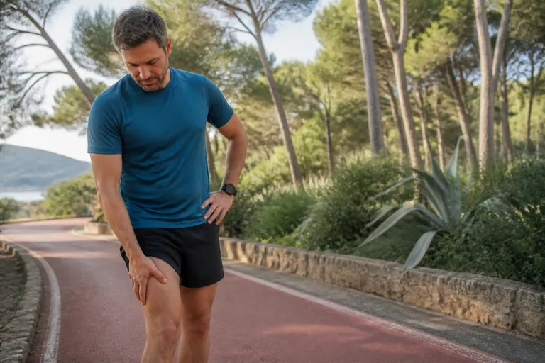 Runner pausing with soreness in the front of the thigh