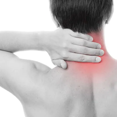 Person holding the side of their neck